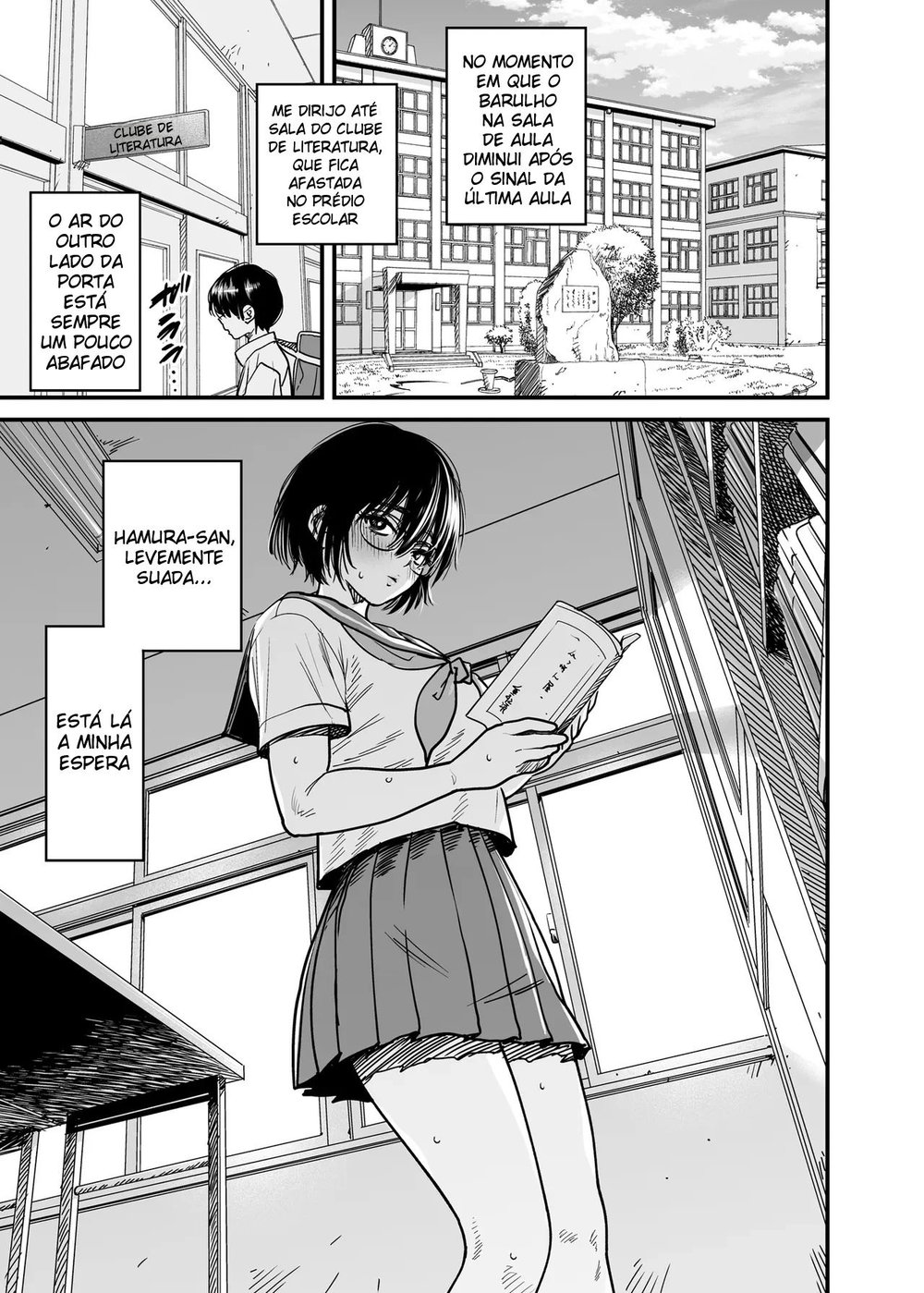 Transformando a Sala do Clube de Literatura Em Um Quarto de Sexo Com a Hamura-san, Que é Suada e Tarada Em Segredo — Capítulo 1 Transformando a Sala do Clube de Literatura Em Um Quarto de Sexo Com a Hamura-san, Que é Suada e Tarada Em Segredo — Capítulo 1, página 2 | Quadrinhos Eróticos em Português