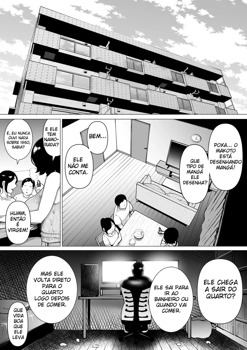 Uma História Sobre Um Sobrinho Virgem e Recluso, Que Desenha Mangá Erótico, e Sua Tia Fazendo Sexo Afetuoso — Capítulo 1, página 4 | Quadrinhos Eróticos em Português